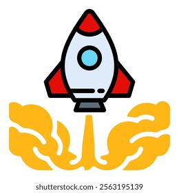  Rocket icon vector illustration. Rocket icon ready to launch with thick smoke symbolizes ambition, innovation, and progress, embodying growth and exploration.