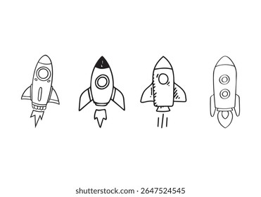 Rocket icon. Vector illustration of a space rocket. Hand drawn cartoon rocket