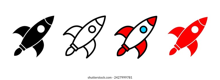 Ilustración vectorial de icono de cohete. Símbolo y signo de inicio. icono del lanzacohetes