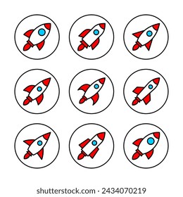 Ilustración vectorial de icono de cohete. Símbolo y signo de inicio. icono del lanzacohetes