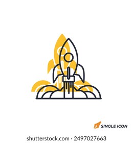 Ilustración vectorial de icono de cohete. Símbolo del cohete aislado en el fondo blanco