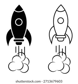 Rocket icon vector. Silhouette of Rocket launched icon vector set. Line icon of rocket symbol for logo, app, web design. Vector illustration.