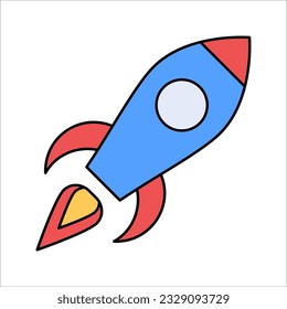 Vector de icono de cohete. Signo simple del cohete de contorno, ilustración vectorial en fondo blanco