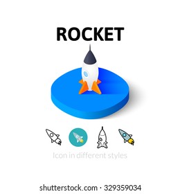 Rocket icon, vector symbol in flat, outline and isometric style