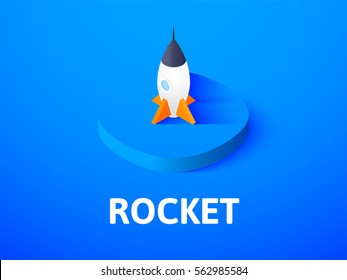 Rocket icon, vector symbol in flat isometric style isolated on color background