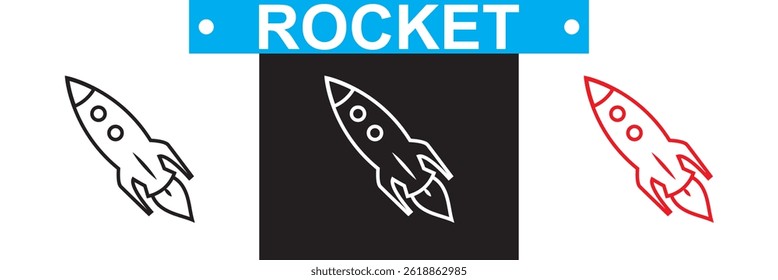 Rocket icon. Vector for websites, mobile interfaces, presentations, banner, visual branding etc. Vector illustration. isolated on white and black background. EPS 10