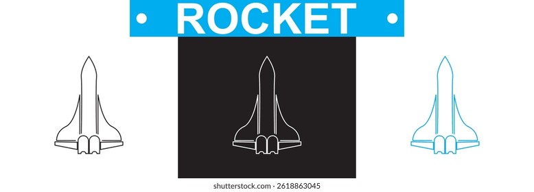 Rocket icon. Vector for websites, mobile interfaces, presentations, banner, visual branding etc. Vector illustration. isolated on white and black background. EPS 10