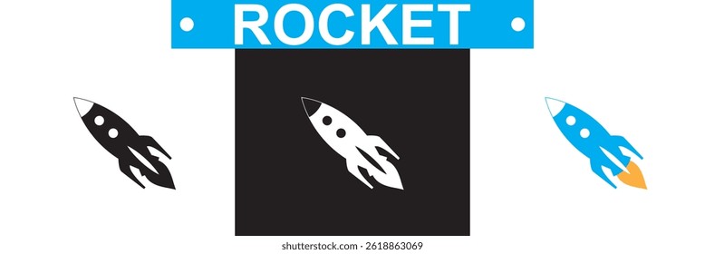 Rocket icon. Vector for websites, mobile interfaces, presentations, banner, visual branding etc. Vector illustration. isolated on white and black background. EPS 10