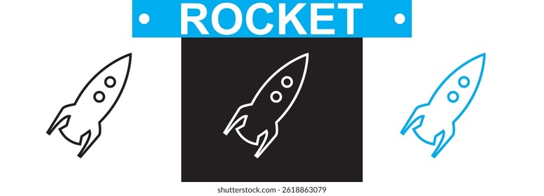 Rocket icon. Vector for websites, mobile interfaces, presentations, banner, visual branding etc. Vector illustration. isolated on white and black background. EPS 10