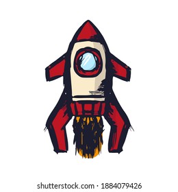 Rocket icon. Vertical view. Cute cartoon sketch drawing. Vector flat graphic hand drawn illustration. The isolated object on a white background. Isolate.