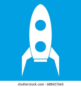 Rocket icon white isolated on blue background vector illustration