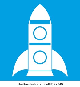 Rocket icon white isolated on blue background vector illustration