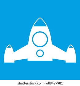 Rocket icon white isolated on blue background vector illustration