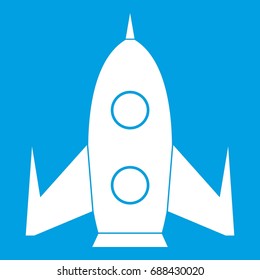 Rocket icon white isolated on blue background vector illustration