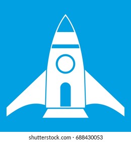 Rocket icon white isolated on blue background vector illustration