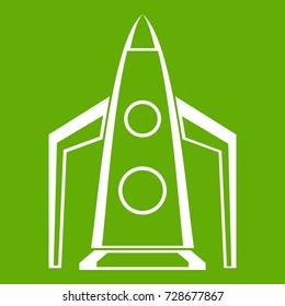 Rocket icon white isolated on green background. Vector illustration