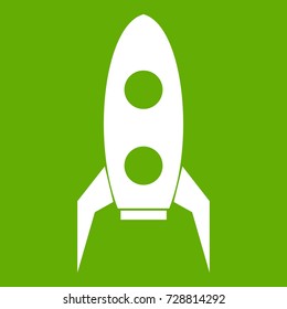 Rocket icon white isolated on green background. Vector illustration