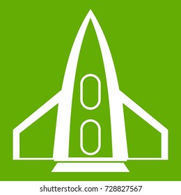 Rocket icon white isolated on green background. Vector illustration