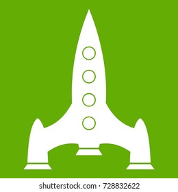 Rocket icon white isolated on green background. Vector illustration