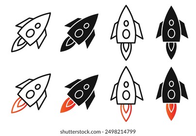 rocket Iconicon vector collection in outlined and solid style