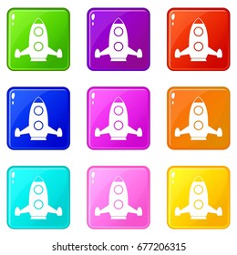 Rocket icons of 9 color set isolated vector illustration