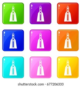 Rocket icons of 9 color set isolated vector illustration