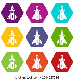 Rocket icons 9 set coloful isolated on white for web