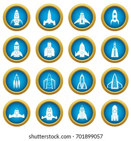 Rocket icons blue circle set isolated on white for digital marketing