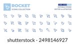 Rocket icons collection. Line Duotone style, editable stroke. startup, rocket, boost, spacecraft, spaceship, fireworks, rocket launch, space rocket, start up.