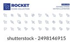 Rocket icons collection. Thin Line icons, editable stroke. startup, start up, spaceship, space shuttle, rocket launch, rocket.