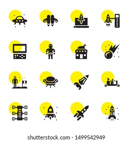 rocket icons. Editable 16 rocket icons. Included icons such as Rocket, Space shuttle, Spaceship, Space station, Astronaut, ship, Ufo, Comet. trendy icons for web.