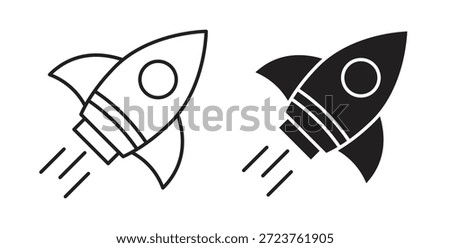 Rocket icons in filled, thin line, outline and strokes