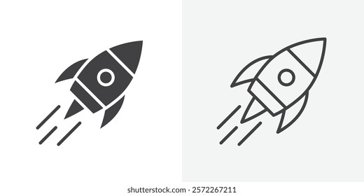 Rocket icons. flat and line style set