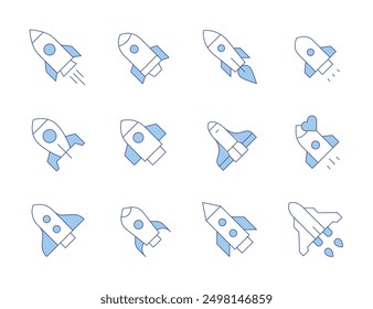 Rocket icons. Line Duotone style, editable stroke. spaceship, rocket, boost, start up, space shuttle, startup.