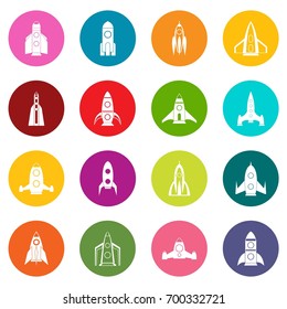 Rocket icons many colors set isolated on white for digital marketing