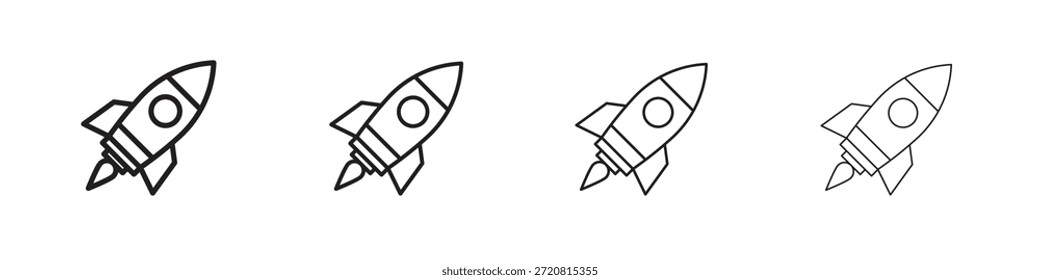 Los iconos de cohete delinean el diseño de Vector negro. Línea con trazo editable.