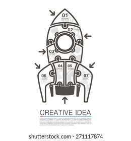 Rocket icons of puzzles. Vector illustration