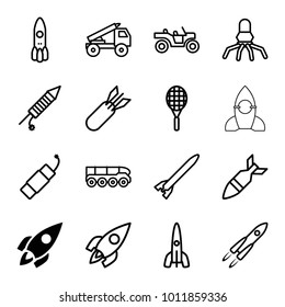 Rocket icons. set of 16 editable outline rocket icons such as fireworks, firework