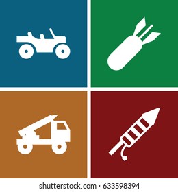Rocket icons set. set of 4 rocket filled icons such as fireworks