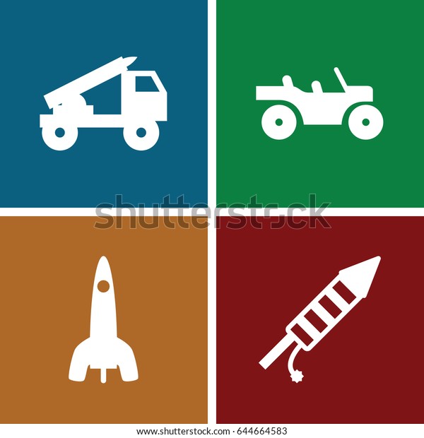 Rocket icons set. set of 4 rocket filled icons\
such as fireworks