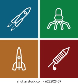 Rocket icons set. set of 4 rocket outline icons such as fireworks