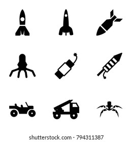 Rocket icons. set of 9 editable filled rocket icons such as fireworks, firework