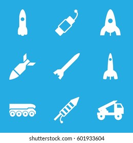 rocket icons set. Set of 9 rocket filled icons such as fireworks, firework