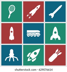 Rocket icons set. set of 9 rocket filled icons such as 