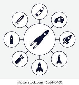 Rocket icons set. set of 9 rocket filled icons such as fireworks