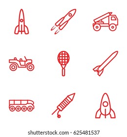 Rocket icons set. set of 9 rocket outline icons such as fireworks