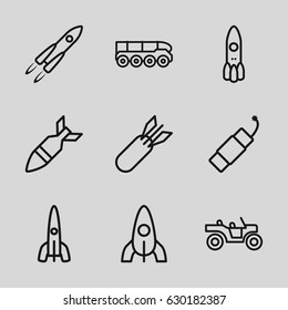 Rocket icons set. set of 9 rocket outline icons such as firework