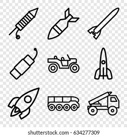 Rocket icons set. set of 9 rocket outline icons such as fireworks, firework
