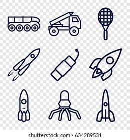 Rocket icons set. set of 9 rocket outline icons such as firework