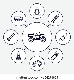 Rocket icons set. set of 9 rocket outline icons such as fireworks, firework